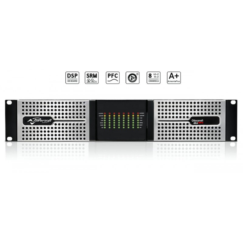 POWERSOFT OTTOCANALI 4K4 Amplificateur de Puissance 8 x 500 watts sous 4Ω (avec Option DSP + Dante)