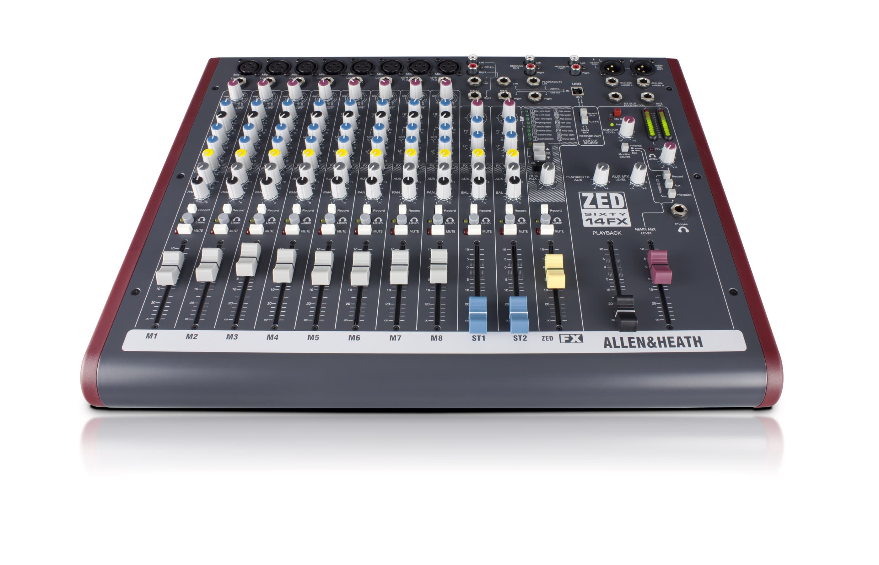 Allen & Heath ZED60-14FX Console de Mixage 8 Entrées Mono 2 Stéréo 2 Aux et Sortie USB avec Effets